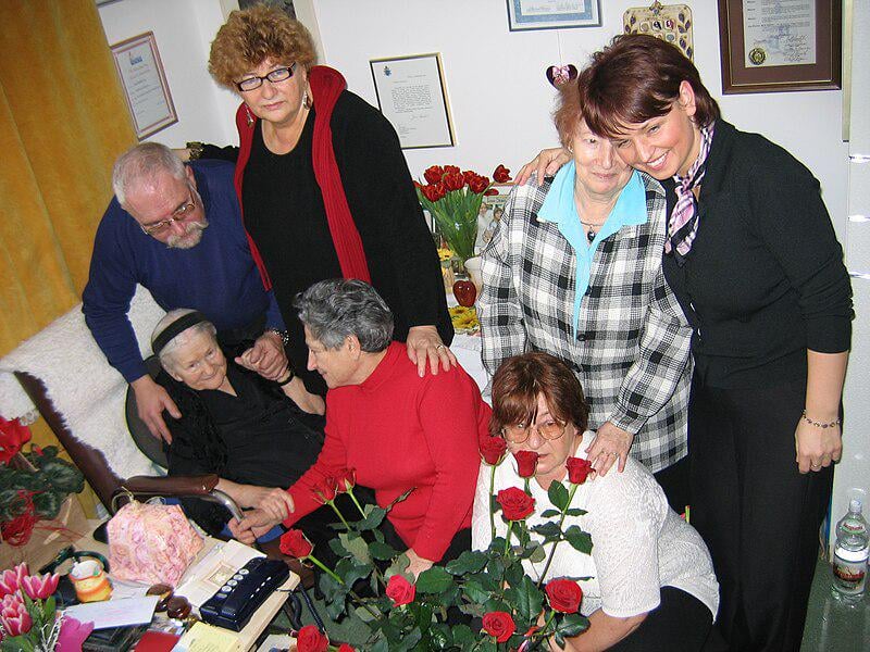 Irena Sendler (seated at left) led the children's section of the Zegota, the Polish Council to Aid Jews, during World War II. The section managed to save 2,500 Jewish children from the Warsaw ghetto. Here is her in 2005 surrounded by some of the people she saved as children.