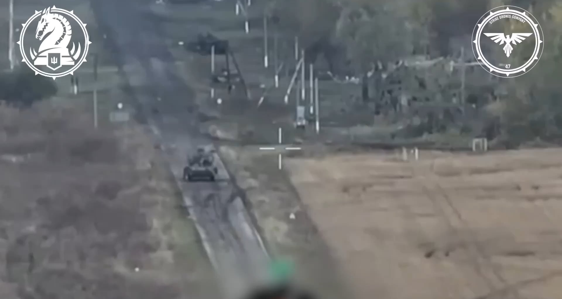 Ukrainian kamikaze drone destroys a Russian BMP-3 by Zelenyi Shlyakh, Kursk Oblast. October 2024 (at 51.3076, 35.0867)