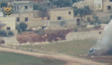 NLF ATGM strike on a midsized SUV carrying Syrian Army troops in Kafr Battikh, Idlib - 2020