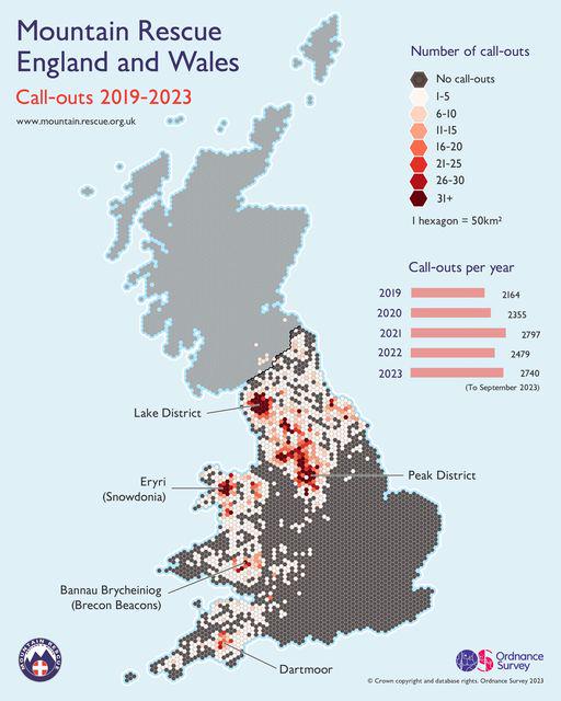 Mountain Rescue Call-Outs in England and Wales (2019-2023)