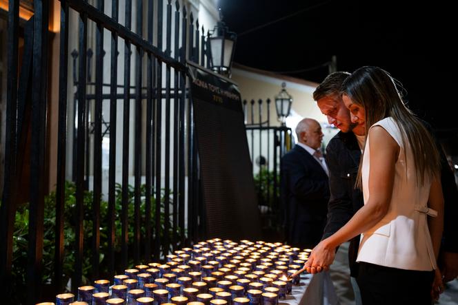 Tslil and Binyamin, Israeli-born October 7 survivors, in front of an Athens synagogue on the first anniversary of the Hamas attack, October 7, 2024.