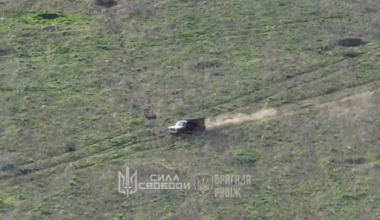 A russian VAZ hits an antitank mine