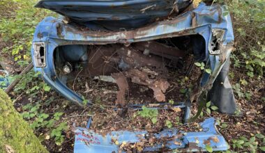 An abandoned car I stumbled across in the woods whilst looking for mushrooms.