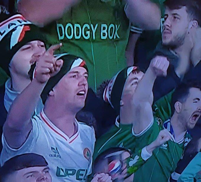 The guy wearing the Ireland shirt with “Dodgy Box” as the sponsor instead of Sky is an absolute genius! 👏👏