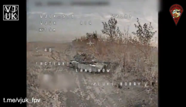 A Ukrainian FPV pilot attacks a Russian T-90M "Breakthrough" MBT. Donetsk Oblast.