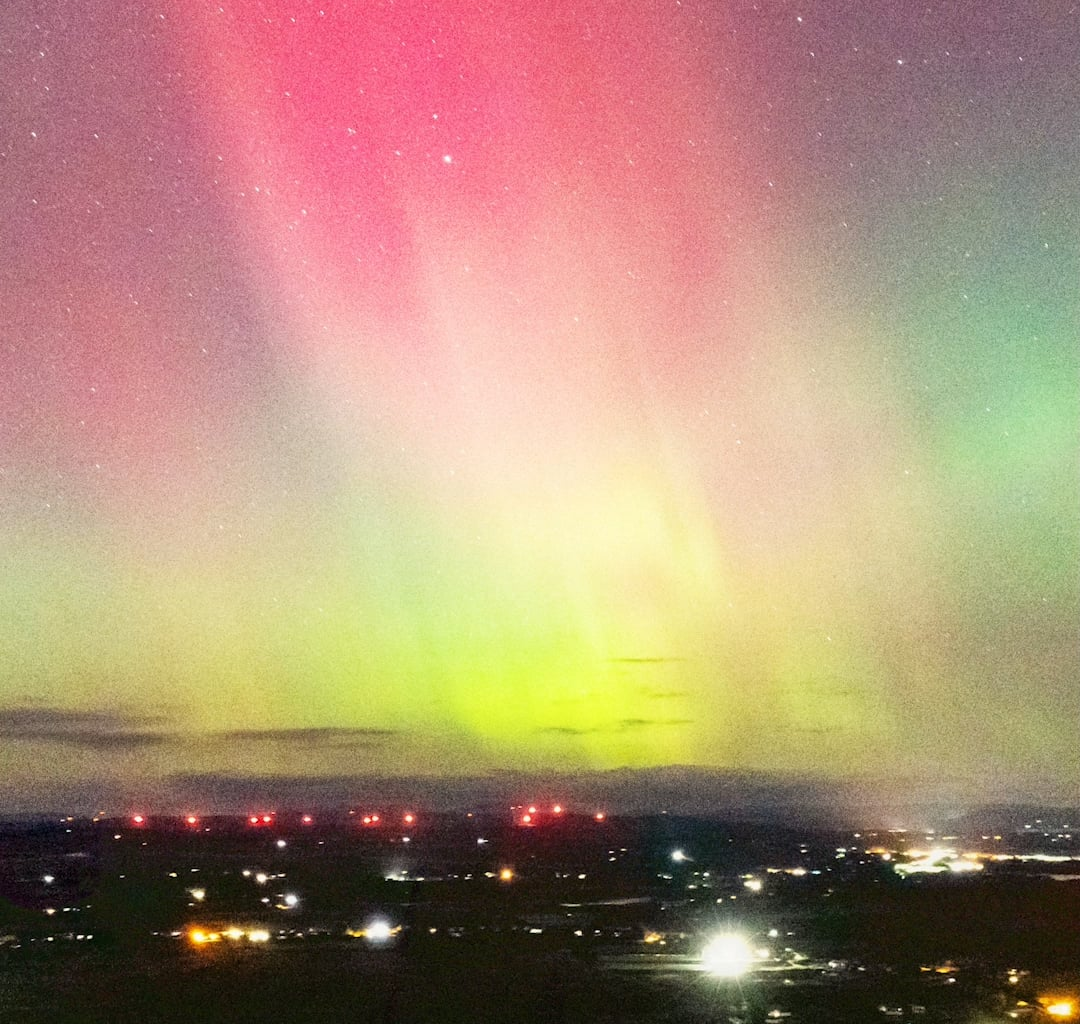 The Northern Lights over Galway last night, shot via drone.