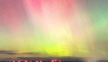 The Northern Lights over Galway last night, shot via drone.