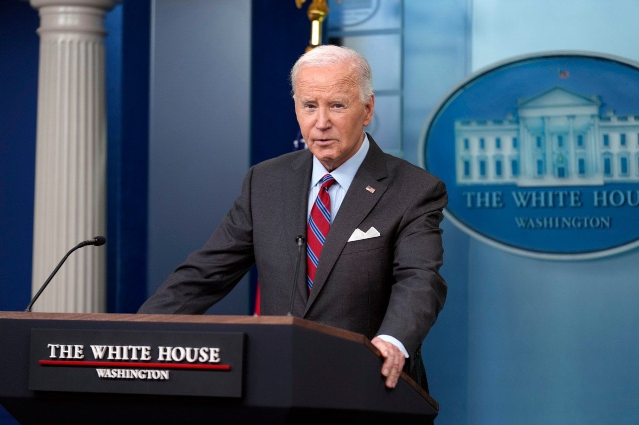 Biden makes first briefing room appearance as president to tout economy, port deal