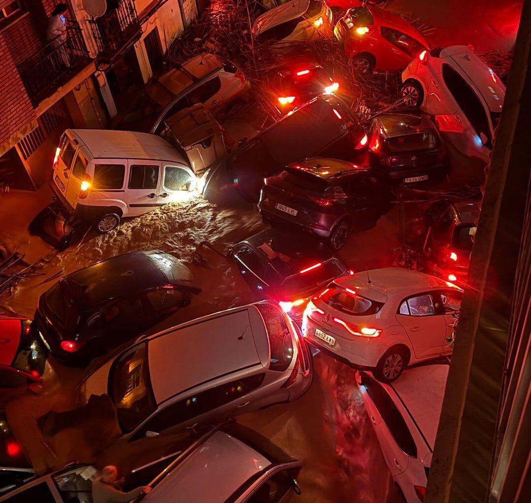 This is not from a horror movie or any bizarre painting, its Valencia, Spain, last night.