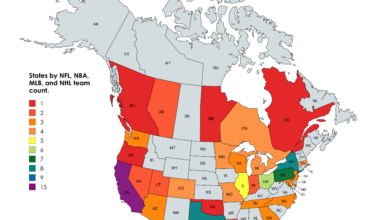 [OC] U.S. States and Canadian Provinces by amount of Big 4 sports teams but I am competent this time, my source will be in my comment.