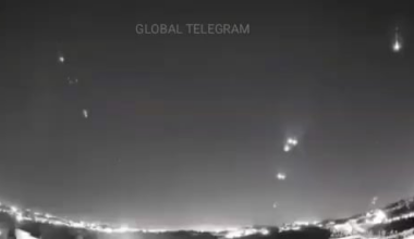 Iranian attack on Israel as filmed with a wide angle IR camera from Jordan.