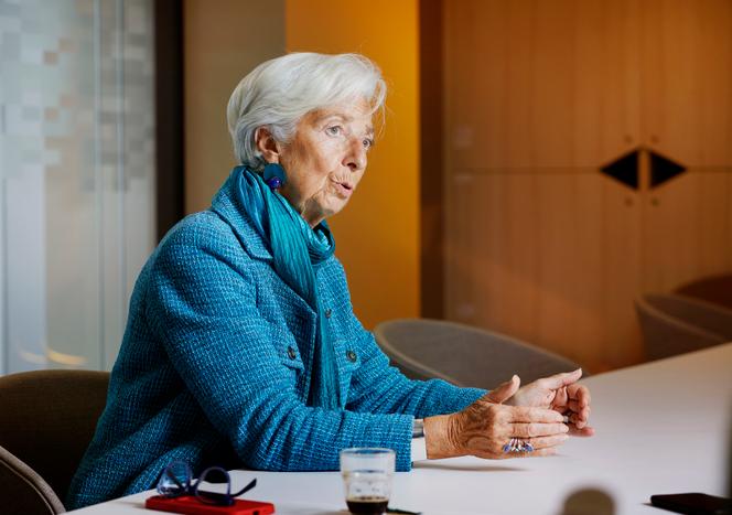 European Central Bank President Christine Lagarde at Le Monde's headquarters in Paris on October 28, 2024.