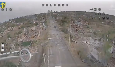 Ukrainian kamikaze drone hits a Russian soldier on a motorcycle in Vovchansk. October 2024 (at 50.30075, 36.93320)