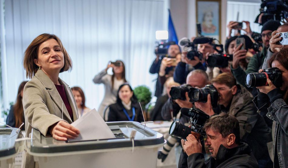 Maia Sandu voting on Sunday. Image: Associated Press / Alamy Stock Photo