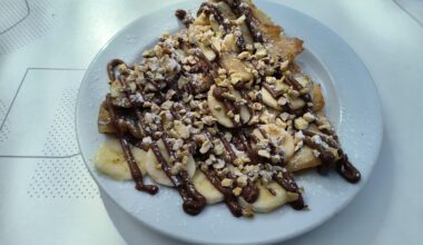 Chocolate Banana and Pistachio on Crêpe in Romeira Market, Almada, Portugal, yesterday.