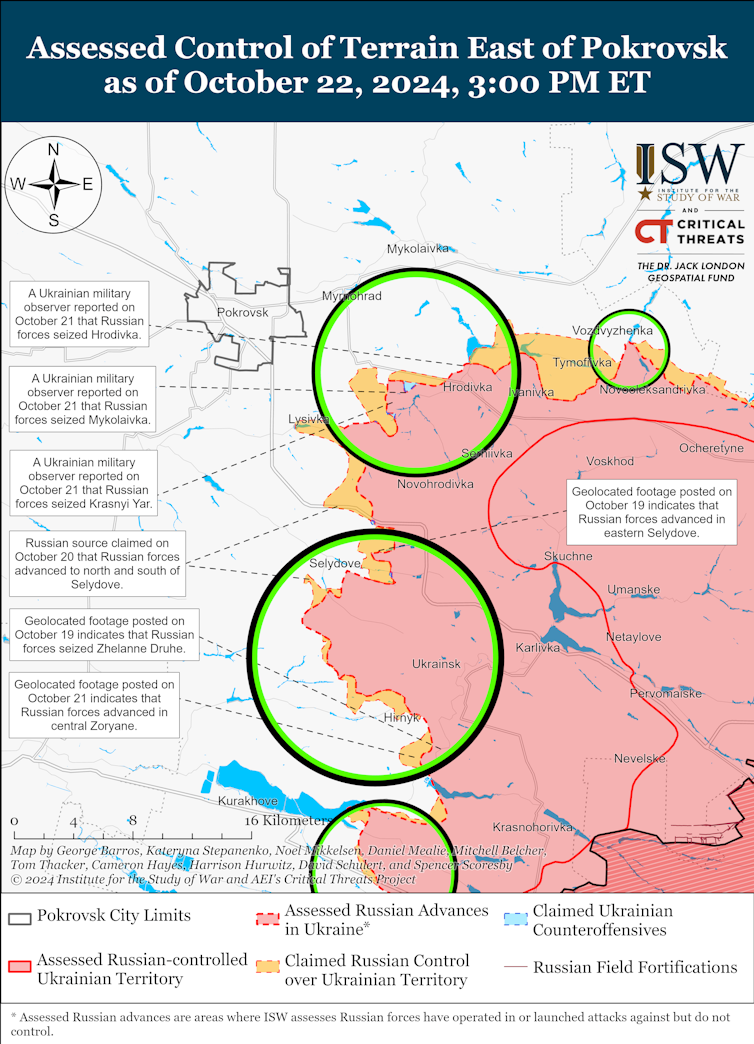 ISW map showing the state of the confict in western Donestsk region of east Ukraine.