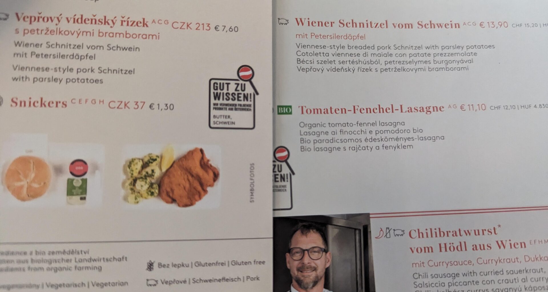 Preis vom Schnitzel je nachdem ob man von der tschechischen Karte oder der österreichischen bestellt (im selben ÖBB Zug)