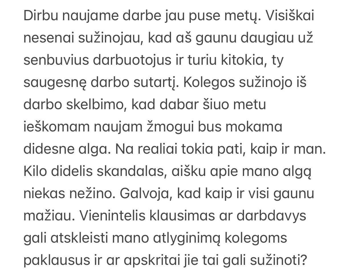 Ar galima atskleisti kolegoms savo atlyginimą?