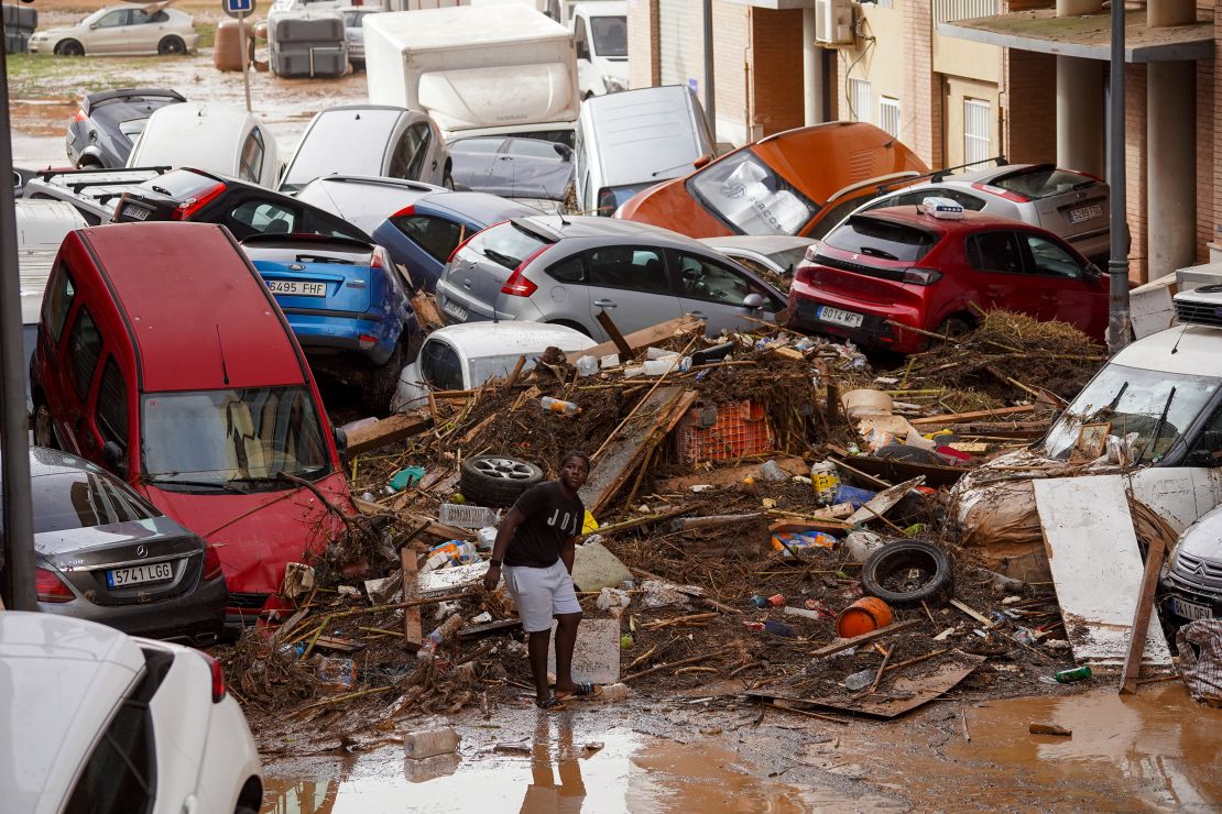 VALENCIA, SPAIN - OCTOBER 30: A view of the damaged area after a deluge brought up to 200 liters of rain per square meter (50 gallons per square yard) in hours in towns across the region of Valencia, Spain on October 30, 2024. Catastrophic flooding in Spain's Valencia region has left 51 people dead, according to provisional data reported by the Interior Ministry's Center for Integrated Operational Coordination.The storm, dropping a year's worth of rain in hours, causing rivers to quickly burst their banks and even spawning tornadoes.