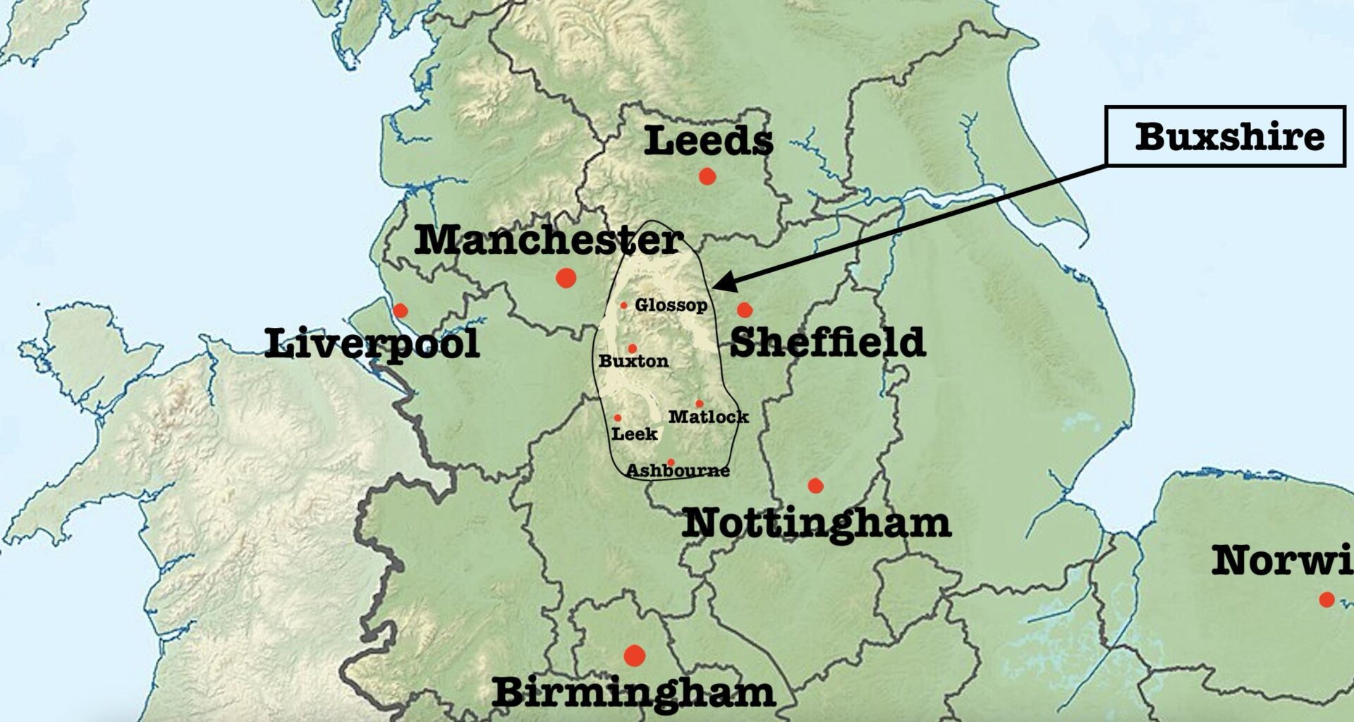 If I could create a new county in England it would be this one- a county I'm calling Buxshire (pronounced Buckshire). The County Town would be Buxton. The county flag would take on the purple colours of Blue John- a rare semi-precious gemstone that's only found in this corner of the world.