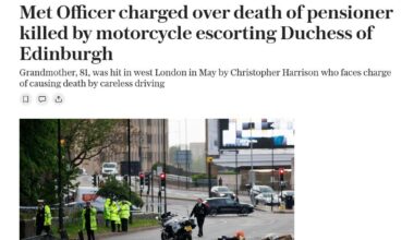 Met Officer charged over death of pensioner killed by motorcycle escorting Duchess of Edinburgh