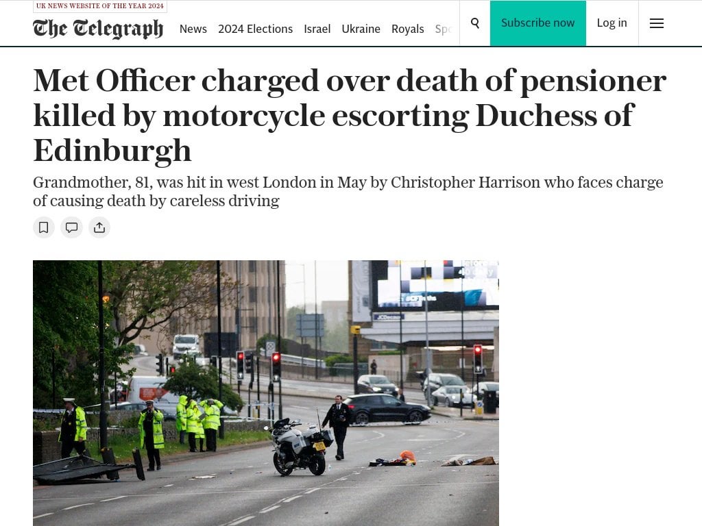 Met Officer charged over death of pensioner killed by motorcycle escorting Duchess of Edinburgh