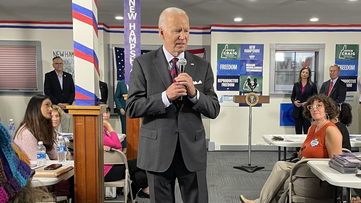 President Biden speaks at the New Hampshire Democratic Party's headquarters, in Concord, N.H. on Oct. 22, 2024