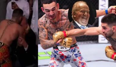 El vídeo de Juan Carlos I recibiendo en la calva el beso de Topuria nada más noquear a Max Holloway en Abu Dhabi