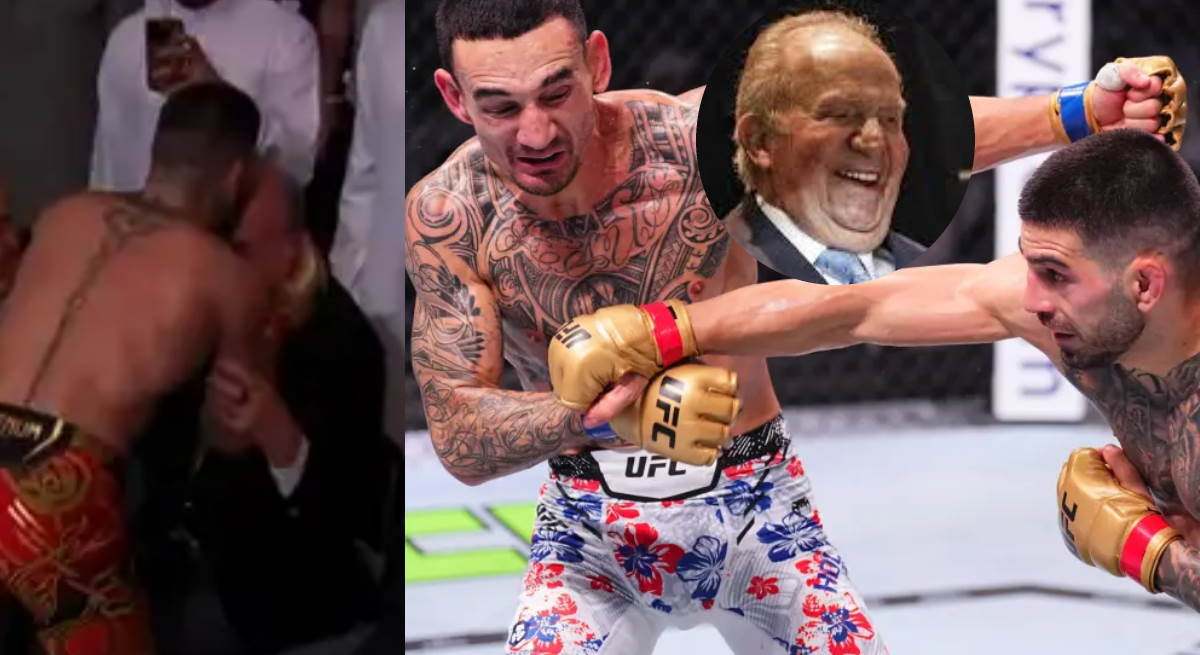 El vídeo de Juan Carlos I recibiendo en la calva el beso de Topuria nada más noquear a Max Holloway en Abu Dhabi