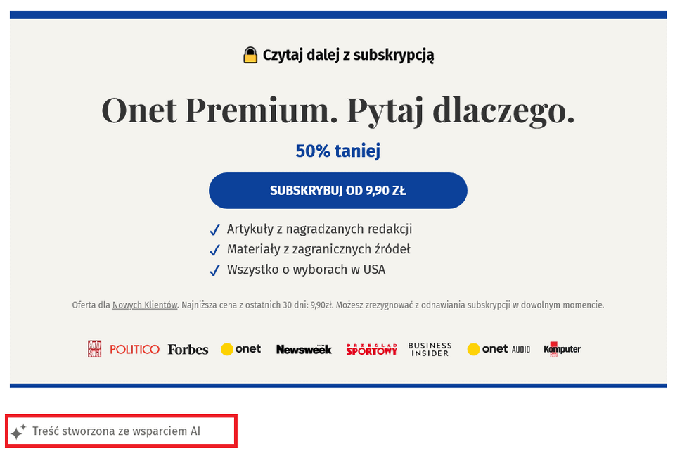 Dziękuję Onecie, sam sobie wygeneruję artykuł. Za darmo.