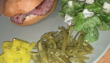 saumagenbrötchen, pickled vegetables, salad with blue cheese