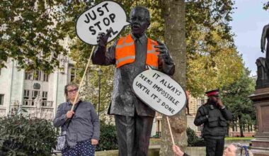 The statue of Nelson Mandela got the Just Stop Oil treatment today | “It always seems impossible until it's done”