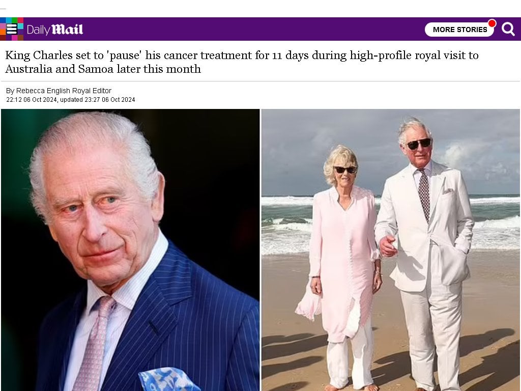 King Charles set to 'pause' his cancer treatment for 11 days during high-profile royal visit to Australia and Samoa later this month