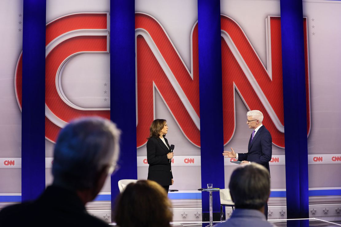 Vice President Kamala Harris participates in a CNN Presidential Town Hall moderated by CNN’s Anderson Cooper in Delaware County, Pennsylvania, on October 23, 2024.