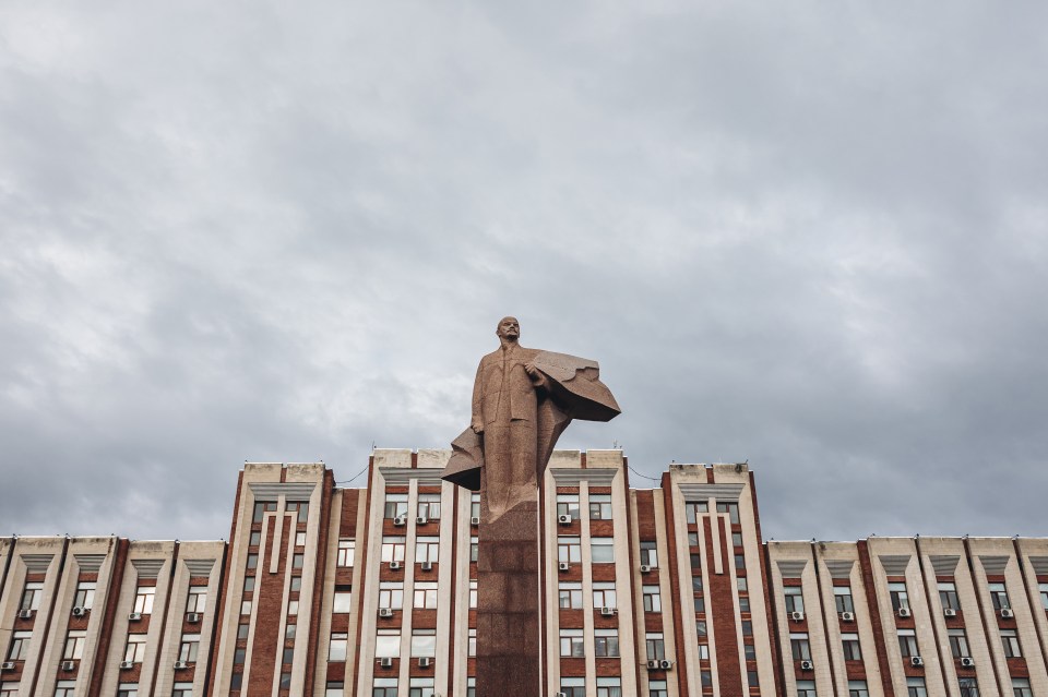 Statue of Vladimir Lenin in front of Presidential Palace in Tiraspol