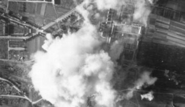 View of an attack by U.S. Army Air Force aircraft on the "Neue Horn-Kaserne" barracks in Trier, Germany, 7 October 1944