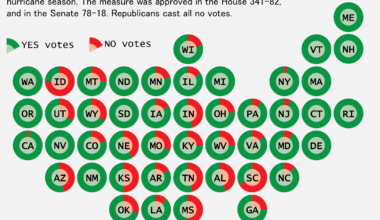 Percent of US Congress members in each state voting for/against stopgap FEMA funding prior to 2024 hurricane season [OC]