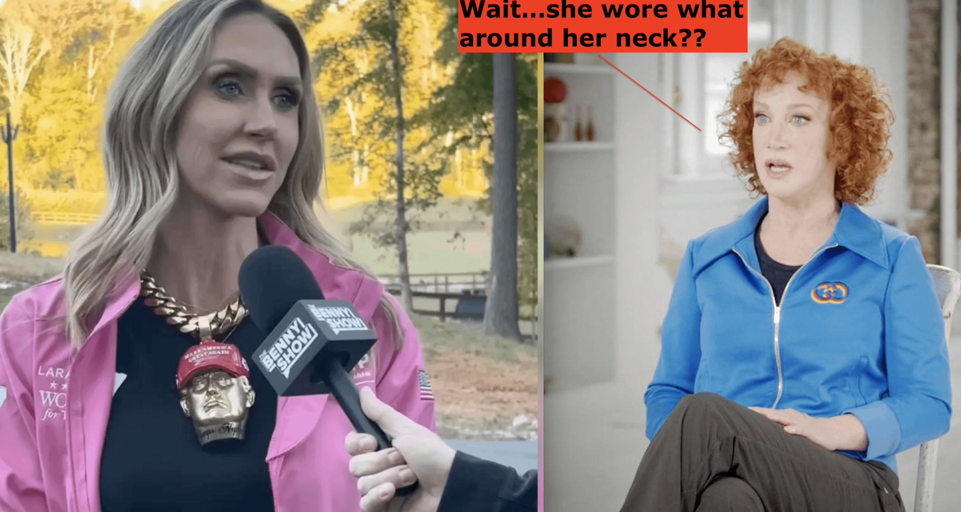 Kathy Griffin is shocked to learn the head of the RNC is wearing a severed Trump around her neck