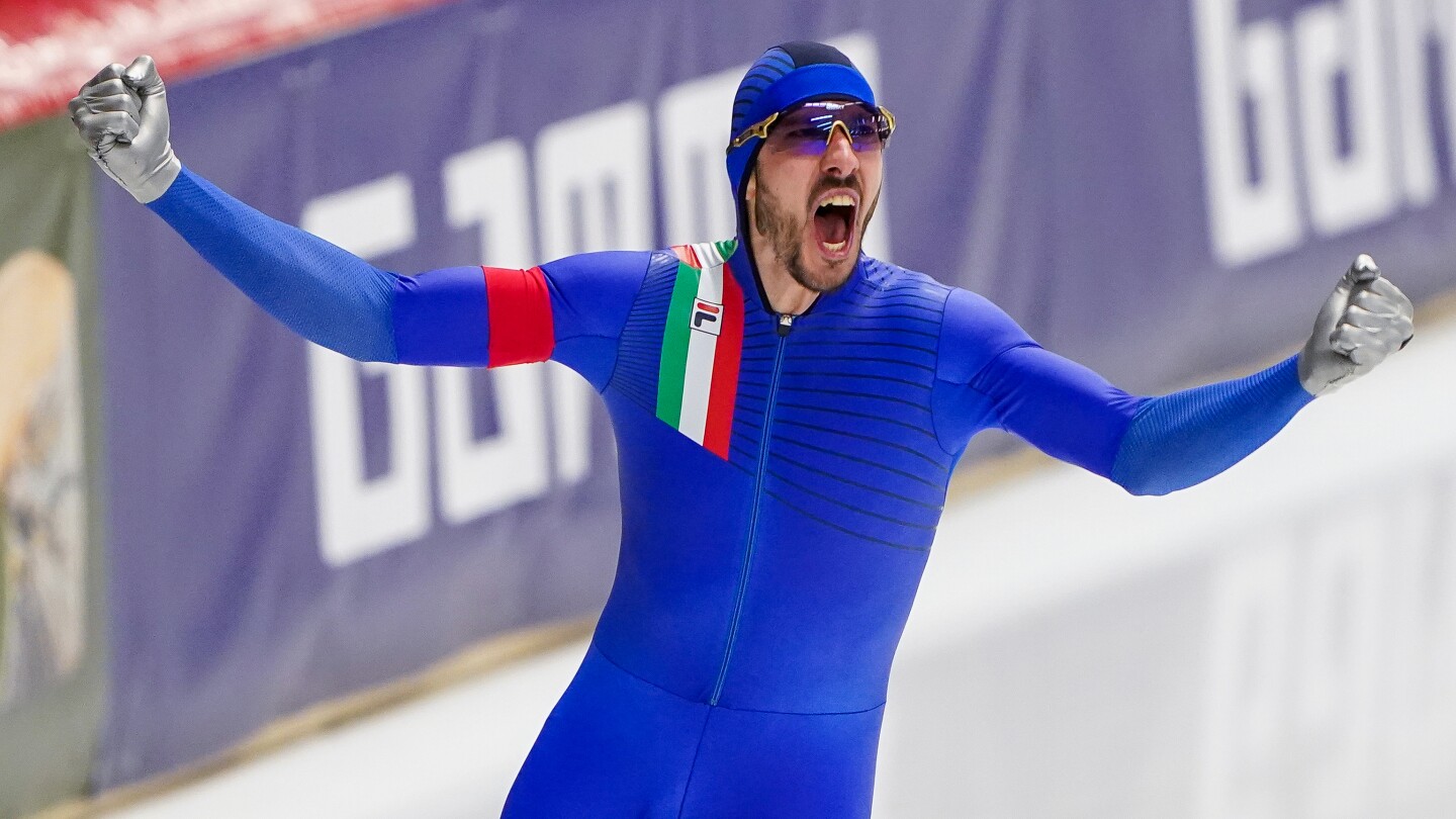 Italy's Davide Ghiotto skates fastest 10,000m in history, but it won't be a world record