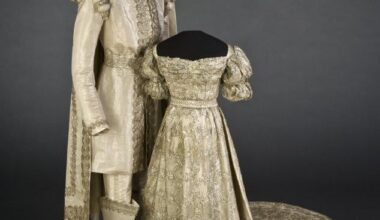 Marital outfits worn by King Oscar I and Queen Josefina of Sweden on the occasion of their royal wedding in 1823.