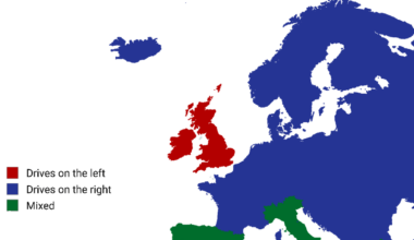 What side ofthe road each country drives on.