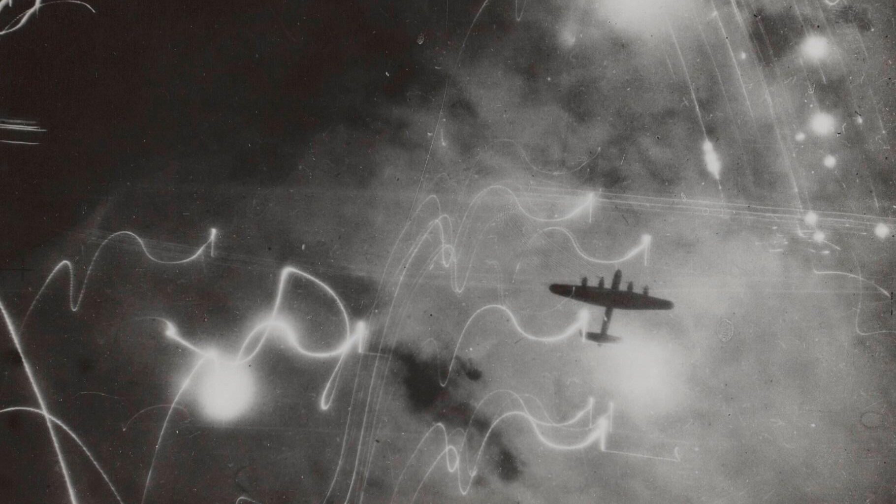 Avro Lancaster bomber during a night raid over Hamburg in early 1943