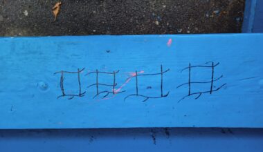 Found this on the seat of the bus stop. Anyone got any idea what it means? Translate and reverse image search don't come up with anything.