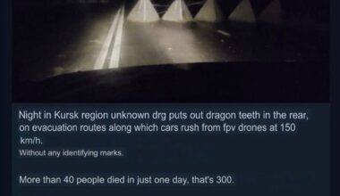 Ukrainian recon groups set roadblocks on Russian casualty evacuation routes where cars are driving rapidly to avoid getting hit by drones and end up crashing into dragons teeth