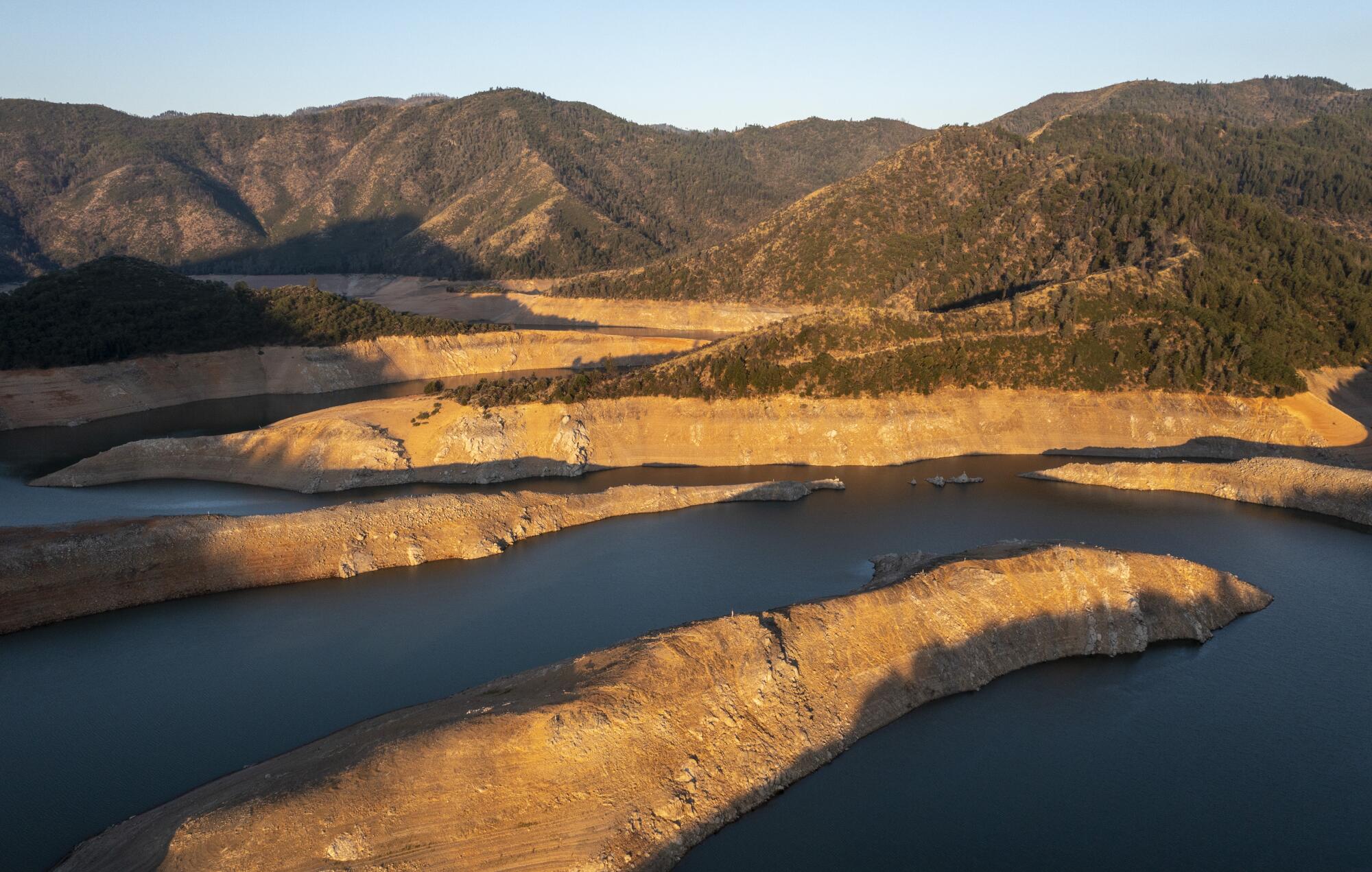 Lake Shasta's water level was low as drought conditions persisted in 2021.