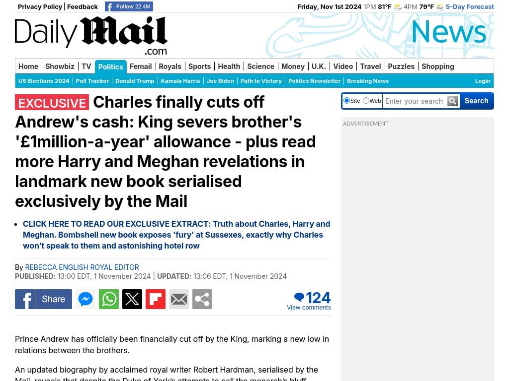 Charles finally cuts off Andrew's cash: King severs brother's '£1million-a-year' allowance