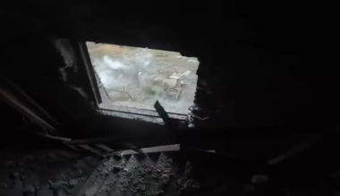 Ukrainian soldier shooting out the window at Russian infantry storming his building in Vuhledar, Donetsk region. 72nd Mechanized Brigade [Sept 2024]