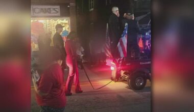 Kamala Harris depicted chained up behind golf cart during Pennsylvania Halloween parade