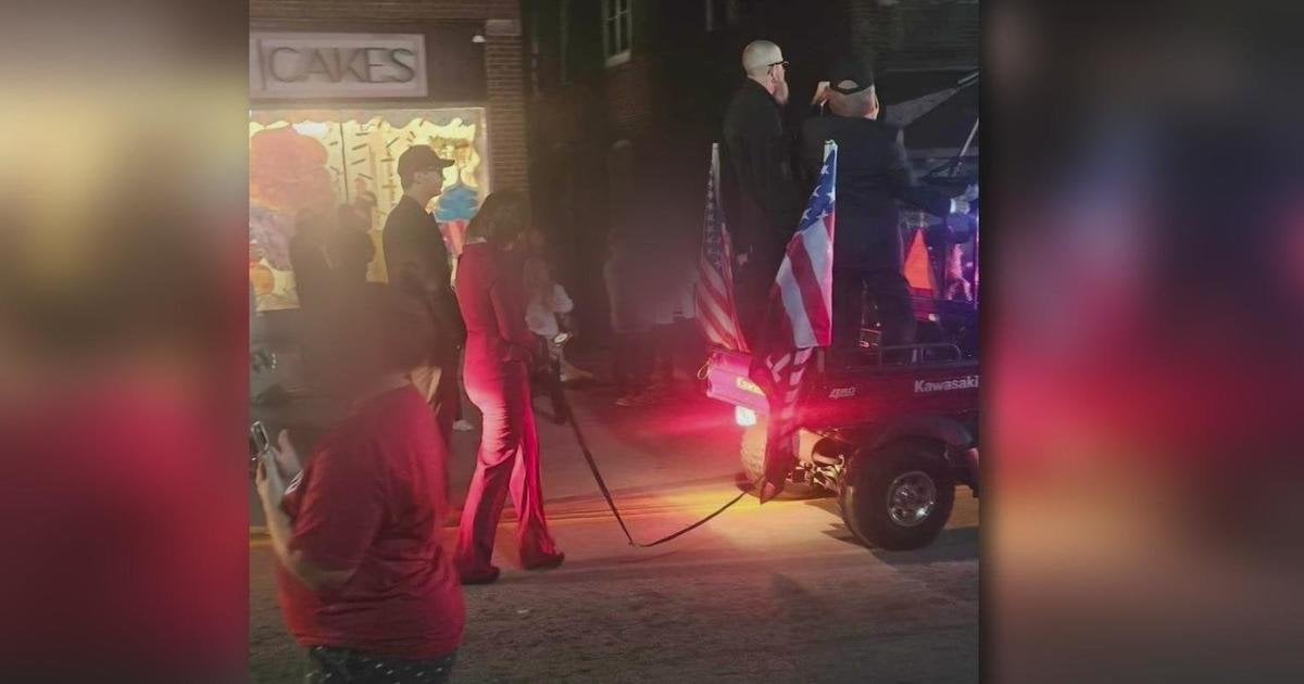 Kamala Harris depicted chained up behind golf cart during Pennsylvania Halloween parade