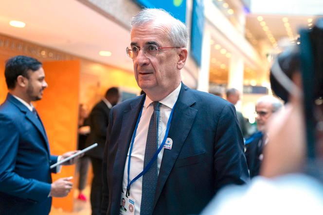 Governor of the Bank of France François Villeroy de Galhau arrives for the plenary of the International Monetary and Financial Committee (IMFC) meeting, during the World Bank/IMF Annual Meetings in Washington, Friday, October 25, 2024.